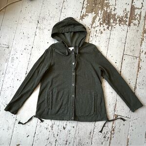 J Jill Moss Green Linen Blend Hooded Button Down Jacket